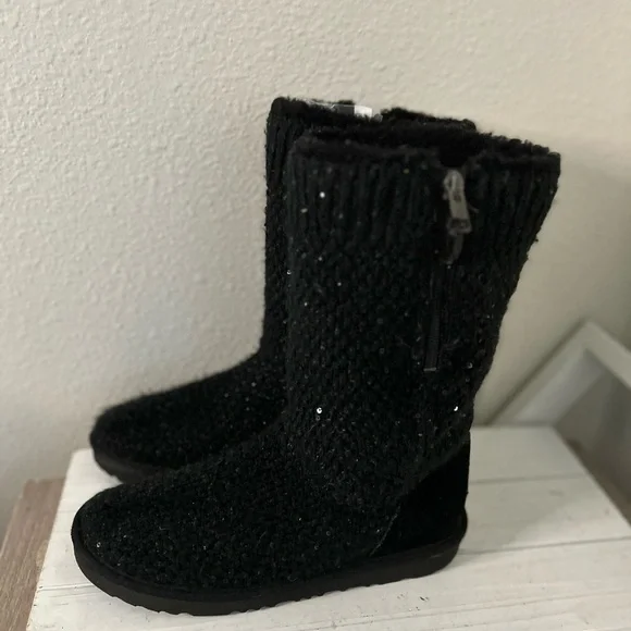 UGG Black Sparkly Knit Boots Sz 6 - Picture 3 of 6